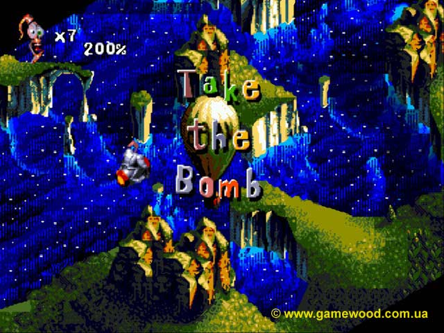Скриншот игры Earthworm Jim 2 («Червяк Джим 2») | Sega Mega Drive 2 (Genesis) | Доставка бомбы