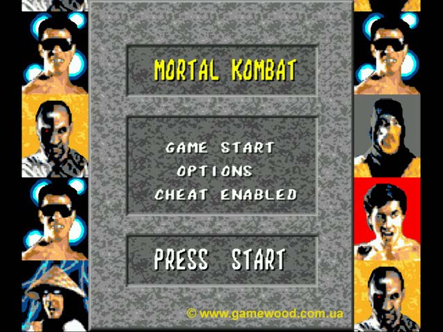 Скриншот игры Mortal Kombat («Мортал Комбат») | Sega Mega Drive 2 (Genesis) | Секретное меню Cheat Enabled