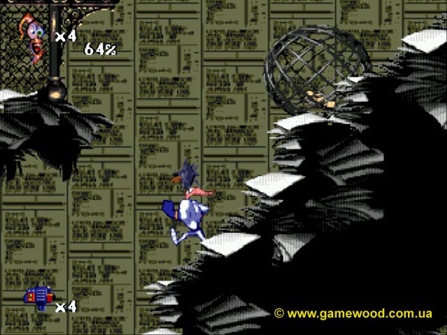 Скриншот игры Earthworm Jim 2 («Червяк Джим 2») | Sega Mega Drive 2 (Genesis) | Куча бумаг