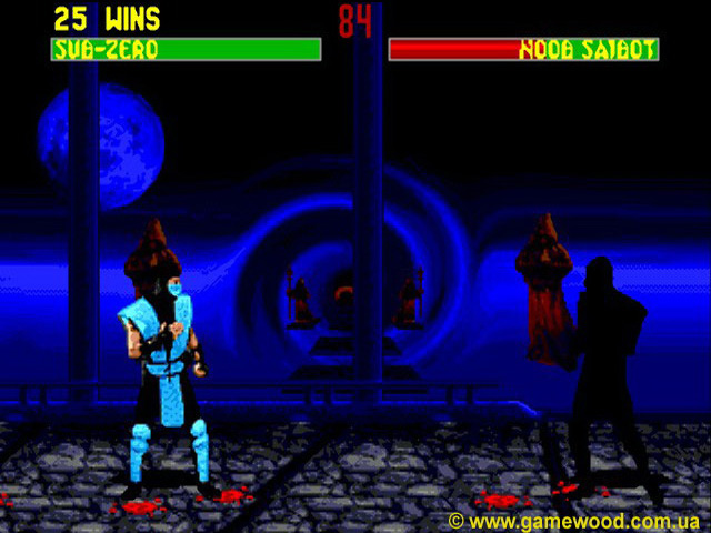 Скриншот игры Mortal Kombat 2 («Смертельный бой 2») | Sega Mega Drive 2 (Genesis) | Sub-Zero против Noob Saibot