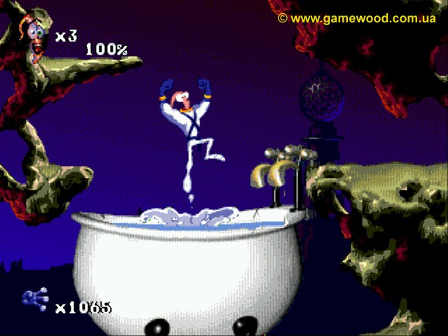 Скриншот игры Earthworm Jim 2 («Червяк Джим 2») | Sega Mega Drive 2 (Genesis) | Уровень Udderly Abducted