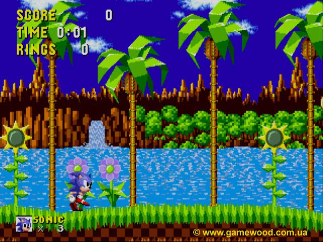 Скриншот игры Sonic: The Hedgehog | Sega Mega Drive 2 (Genesis) | Зеленый остров